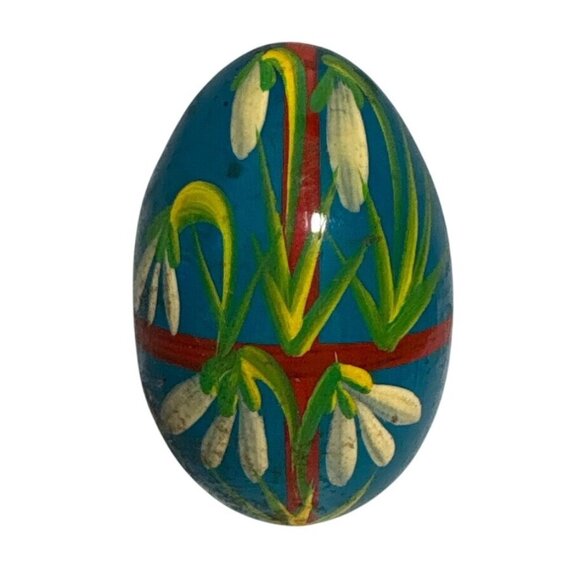 Hand Painted Wooden Egg Ornament With Floral Design - Picture 1 of 5